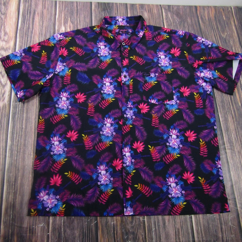 Retro Rifle Shirt Mens 3XL Black Short Sleeve Button Up Tropical Hawaiian Floral